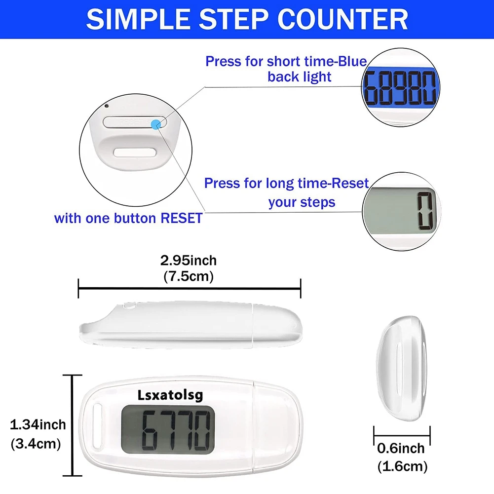 Penghitung langkah sederhana, Pedometer berjalan 3D dengan baterai dapat diisi ulang, pelacak kebugaran akurat, Pedometer Digital, putih