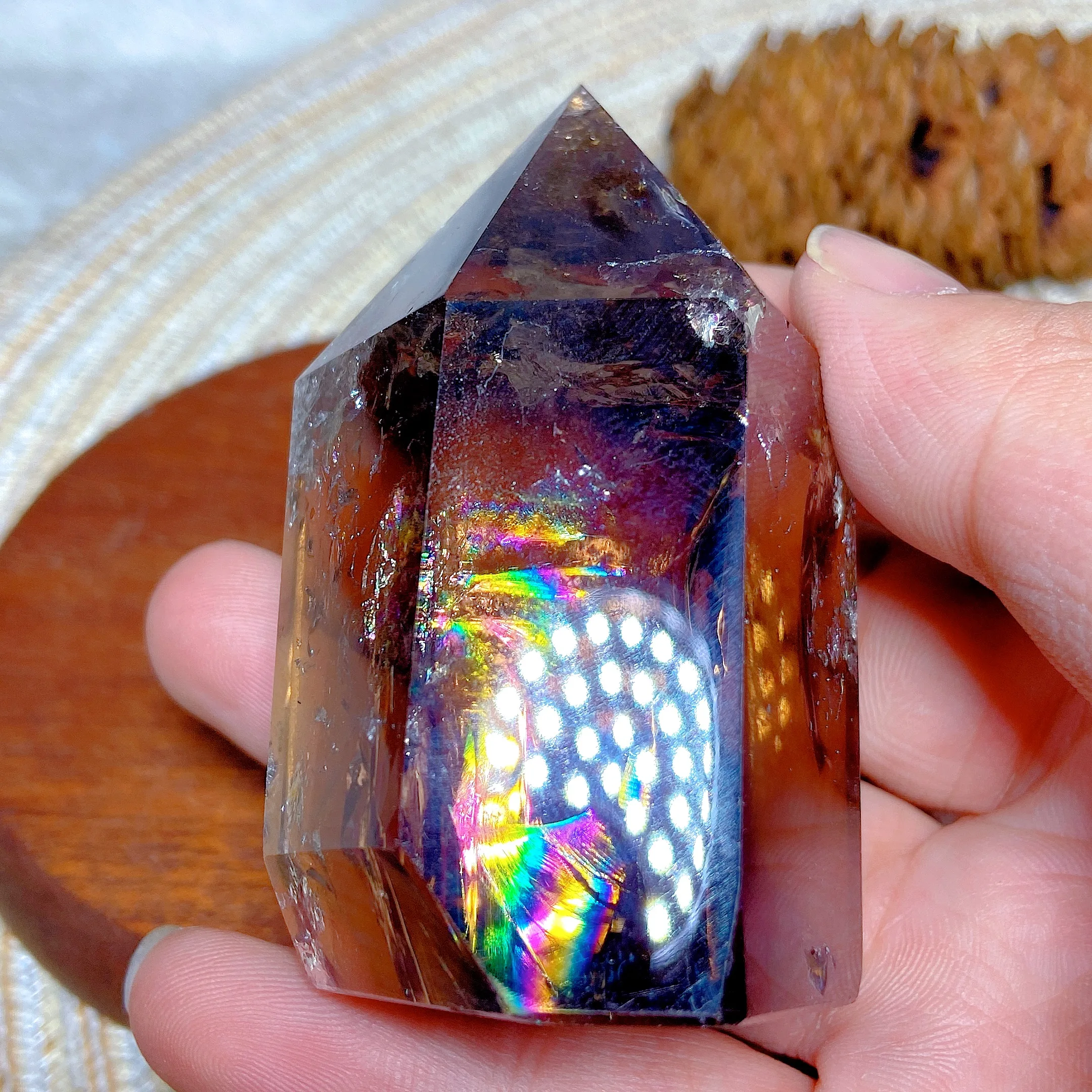 

Healing Natural Crystals Smokey Quartz Point Tower Painting Rainbow Flashy Gemstone High Quality Home Decorations Energy Gift