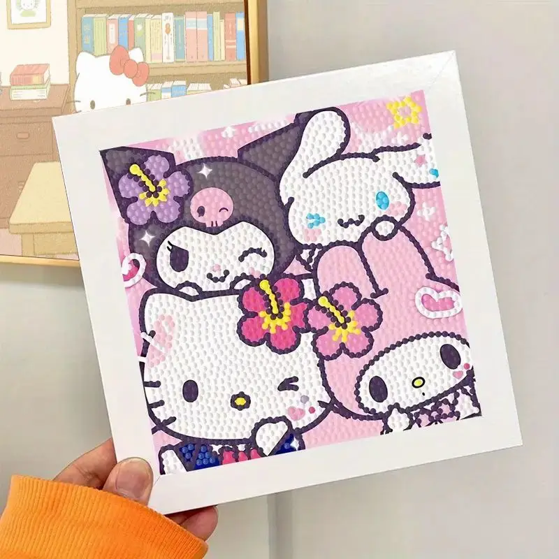1 szt. Zestaw do malowania diamentami 5D DIY Hello Kitty z książką do czytania - Pełny zestaw, uroczy kreskówkowy obraz z dżetów, mozaika artystyczna dla dzieci i dorosłych B