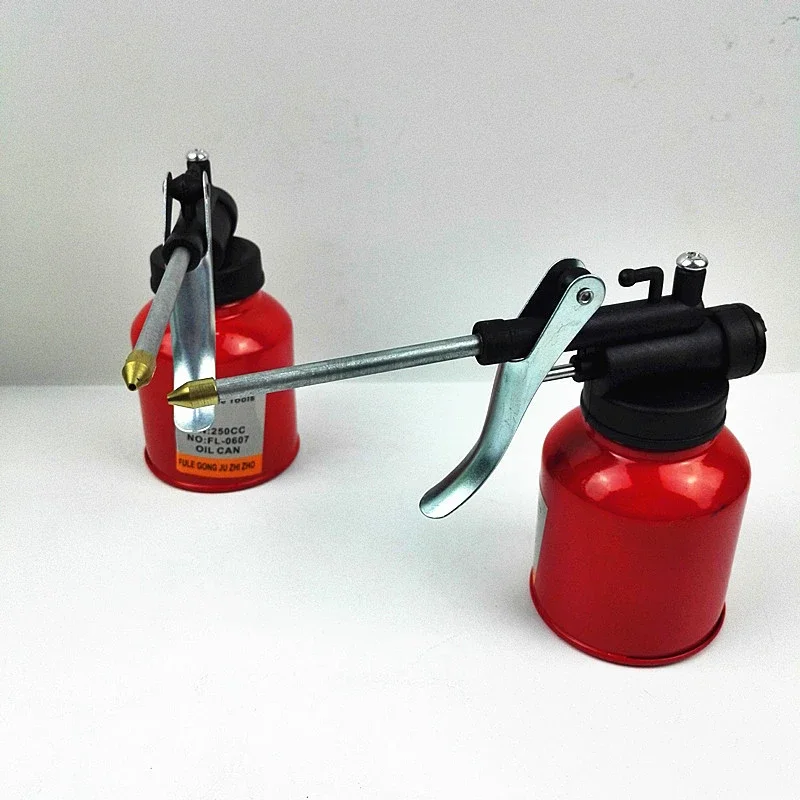 1Pc High Quality 250ml Oil Can Spout Thumb Pump Workshop Oiler Oil Can Red High Pressure Pump Oiler Grease image 2