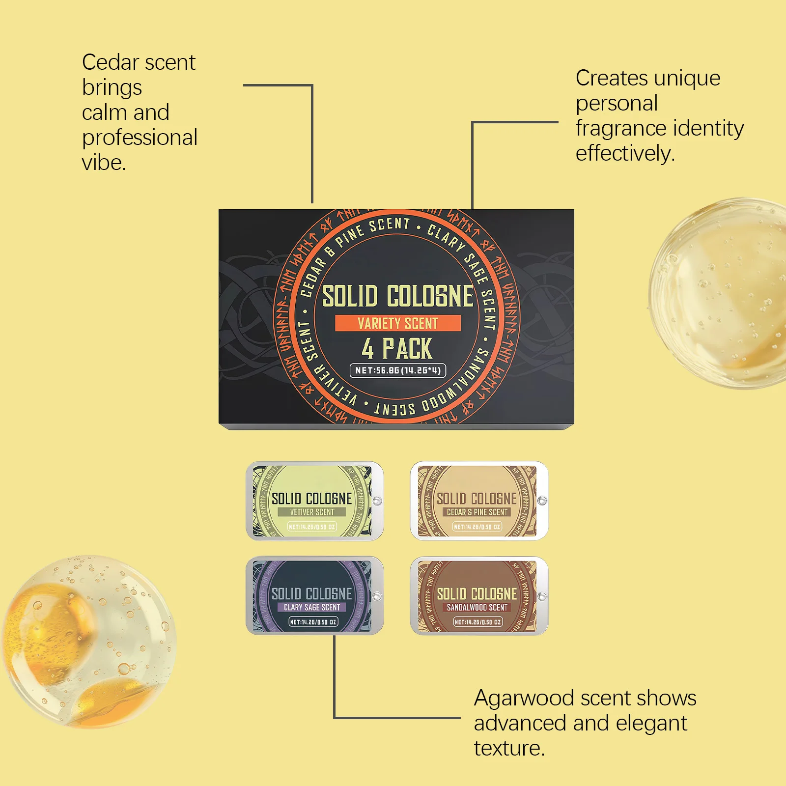 4In1 Pheromone Solid Cologne Woody Scent Set Lasting Natural Fragrance Release Charming Confidence Pocket Deodorant Solid Balm view 6