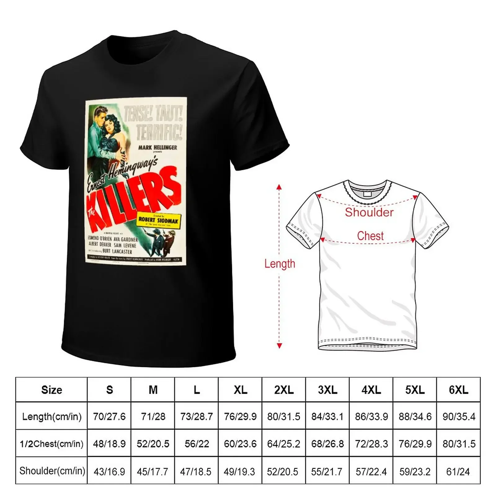 Theatrical release poster for the 1946 film The Killers T-Shirt plus size tops summer tops T-shirts for men cotton