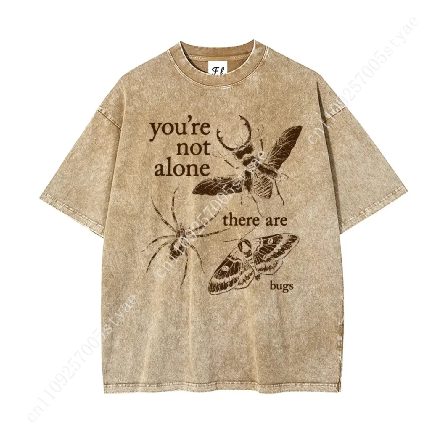 You're Not Alone, There Are Bugs Insects Lover Oversize Unisex Washed T-Shirt for Women and Men's Unisex Fit Batik Cotton Oversi