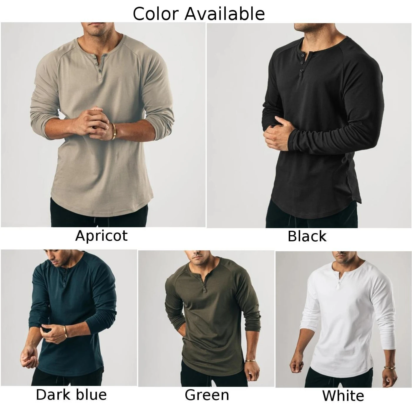 Mens Casual Long Sleeve T-shirt Henley Grandad V Neck Button Solid Tee Shirt Top Slim Fit Sports Training Elastic Tops