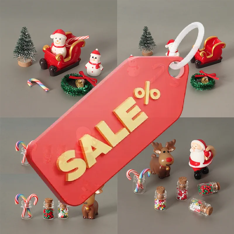 4/5/6/7 Pcs Christmas Miniature Decor Set Snowman Sleigh Tiny Pine Tree Wreath