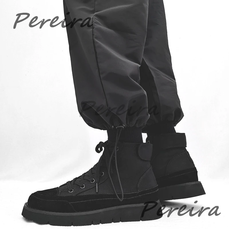 

Men's Versatile Thick Soled High Top Shoes Autumn Winter Retro Round Toe Lace-Up Ankle Boots Comfortable Outdoor Casual Shoes