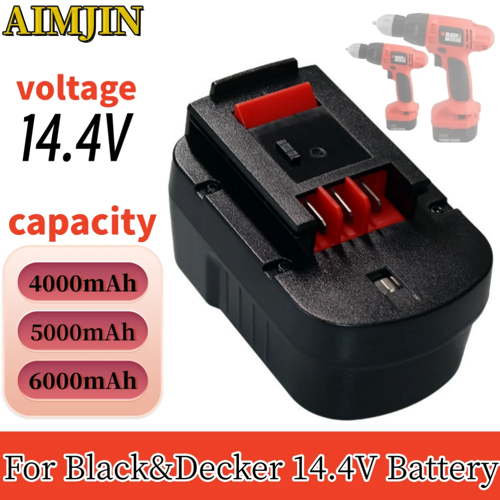 

14.4V 4.0/5.0/6.0Ah NI-MH replaceable battery, suitable for Black&Decker 14.4V cordless tool FSB14 A14 BD1444L HPD14K-2 CP14KB H