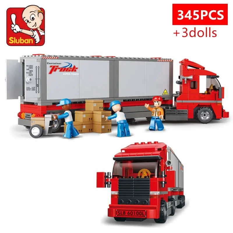 345PCS City Double Container Freight Car Building Blocks Transport Truck Car Model Bricks Sets Educational DIY Toys For Kids