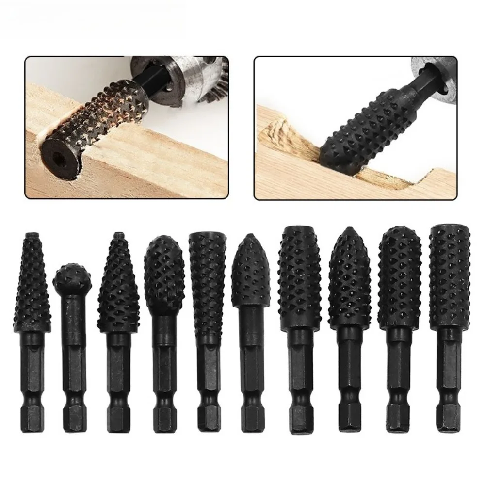 

10/5PCS Rotary Burr Rasp Set Wood Carving File Rasp Drill Bits 1/4'' Hex Shank Rotary Rasp File Set Fit for DIY Woodworking