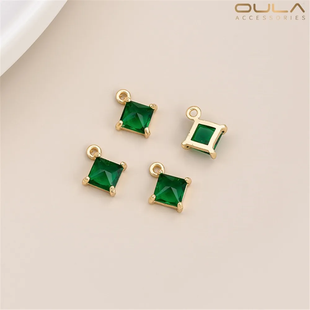 

14K Gold-plated, Square-shaped Colored Zirconium Rhombic Pendant, Handcrafted Jewelry Pendant, Diy Bracelet, Earring, Pendant