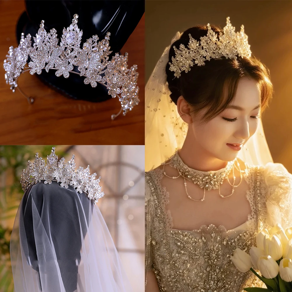 

Luxury 3D Butterfly Flower Bridal Crown with Sparkling Rhinestones Cubic Wedding Goddess European Princess Headcrown for Women