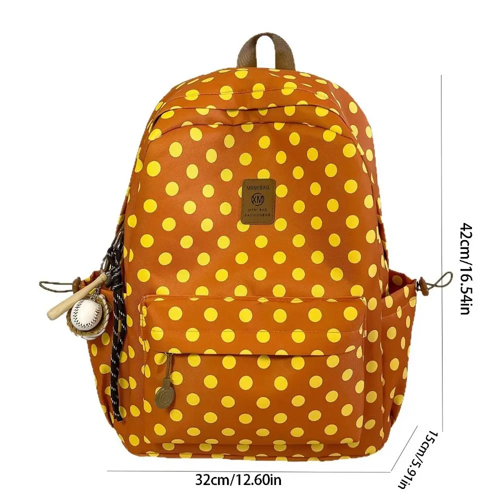 Y2k Süßer Polka-Dot-Rucksack, mehrfarbig, mit mehreren Taschen, Spitzenbesatz, strapazierfähiger minimalistischer Schulrucksack für Studenten und College. – Detail 1
