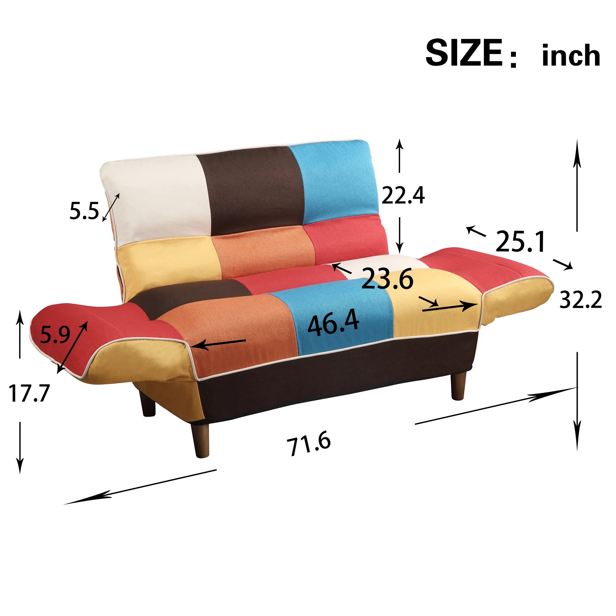 Small Space Colorful Sleeper Sofa Bed 32.2Hx71.6Wx30.6D Inch Polyester Surface Solid Wood Legs W/2 Pillow[US-Stock]