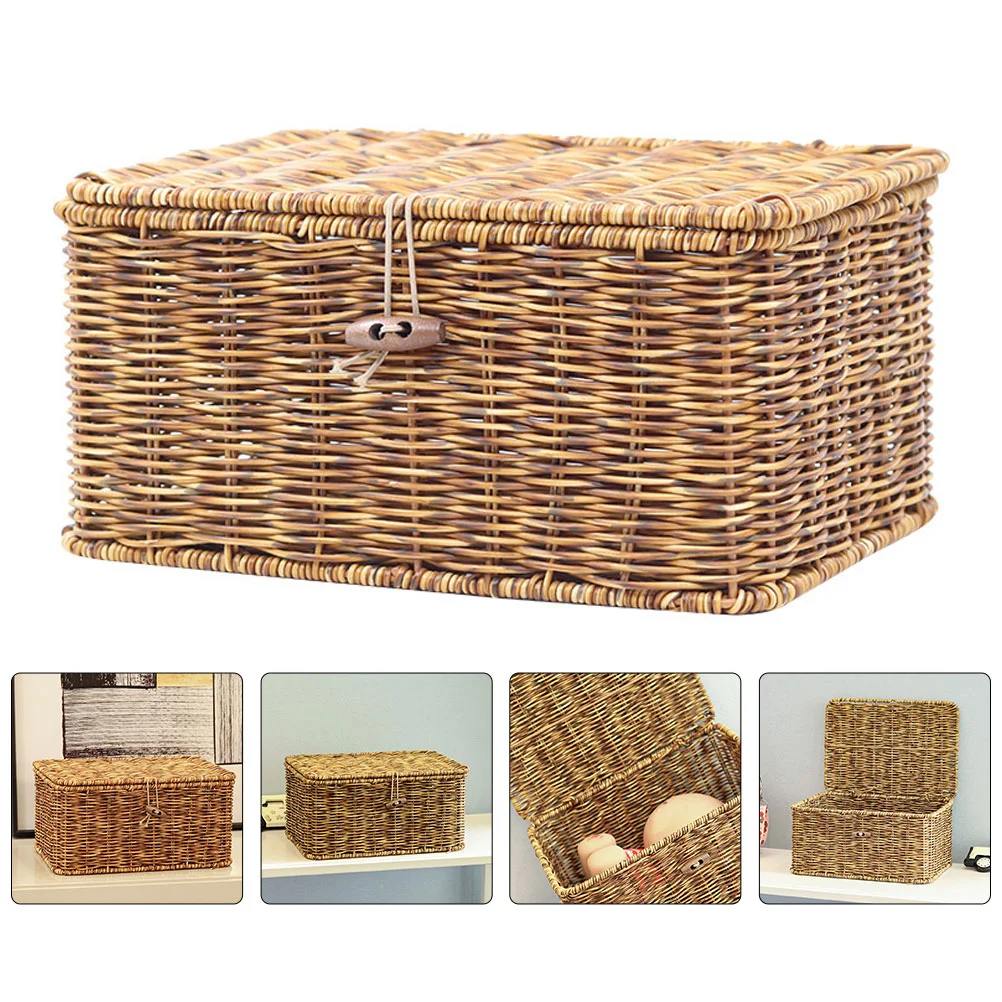 

Storage Crate Woven Box Toy Organizer Cosmetics Bathroom Holder Desktop Case Brown Container for Snack Plastic Bin