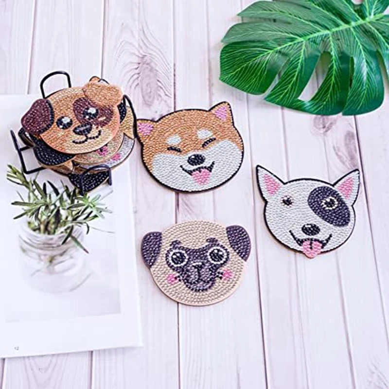 Posavasos de pintura de diamante para perro, Kit de posavasos de arte con soporte, DIY