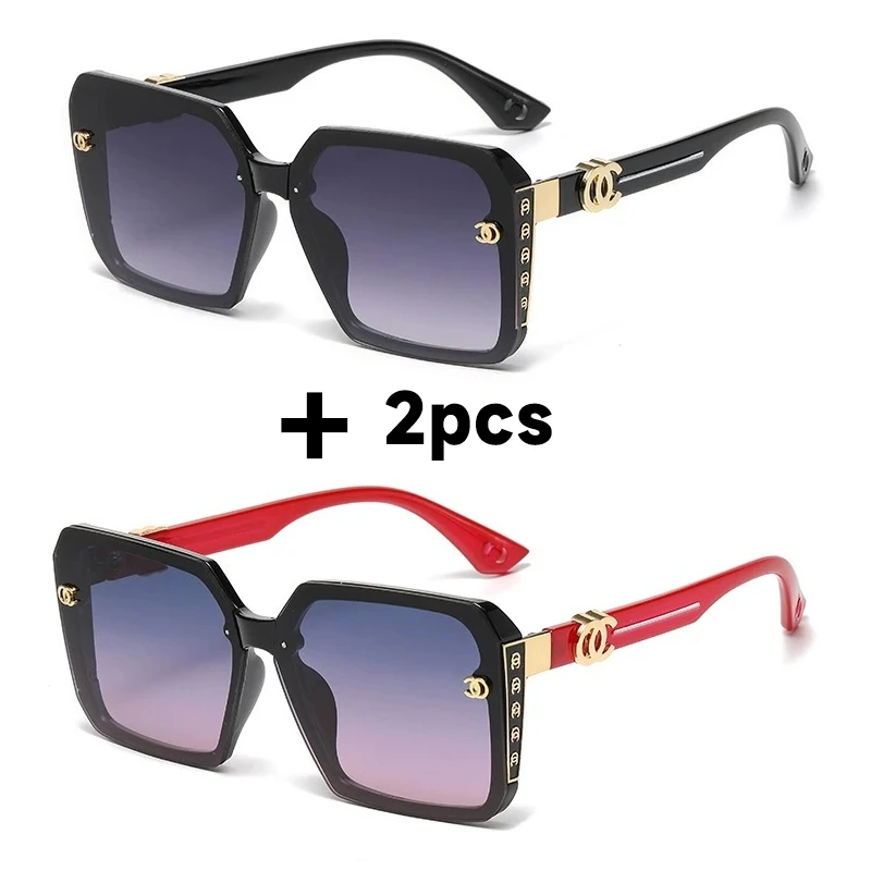 2PCS New Fashion Oversized Sunglasses Women UV400 Sun Glasses Vintage Square Eyewear Brand Designer Oculos