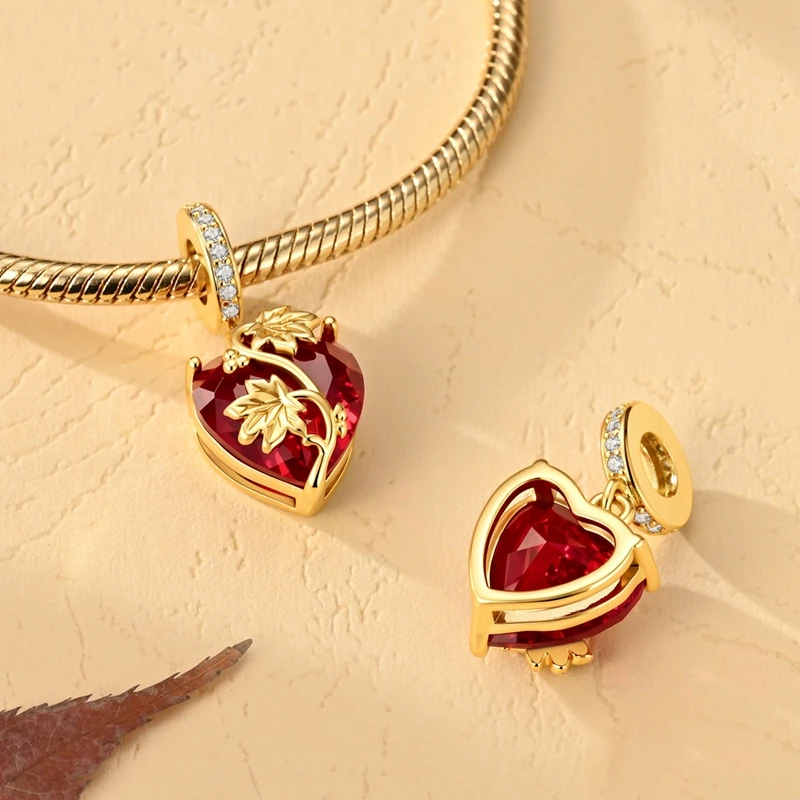 

925 Sterling Silver Golden Vine Love Charms Pendant For Women Fit Original Bracelet DIY Birthday Party Jewelry Gifts