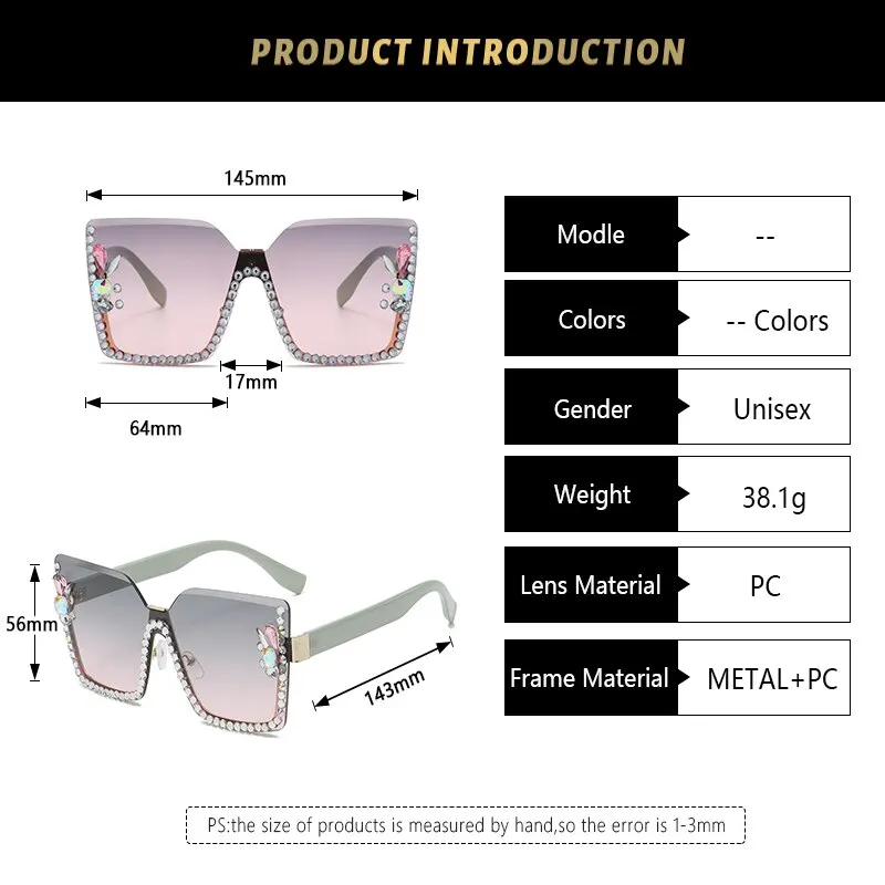 Women Festival Bling Rhinestone Square Sunglasses Female Trendy Gradient Crystal Rave Glasses For Party