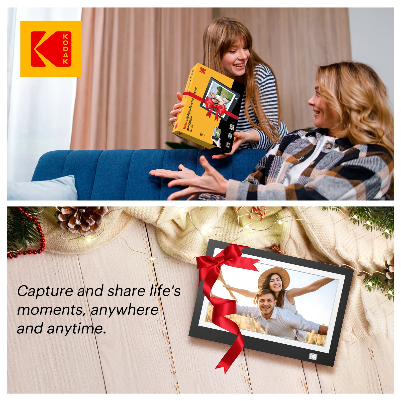 【1 rok gwarancji】Kodak 11,6-calowa cyfrowa ramka na zdjęcia WiFi, ekran dotykowy 1366*768 HD IPS z pamięcią 32 GB, natychmiastowe zdjęcie