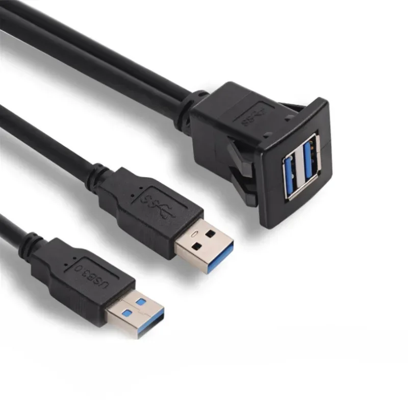 

Dual Port USB Socket Cabe USB3.0 Auto Car Flush Mount Extension Cord Dashboard Panel Square USB Cable for Motorcycle