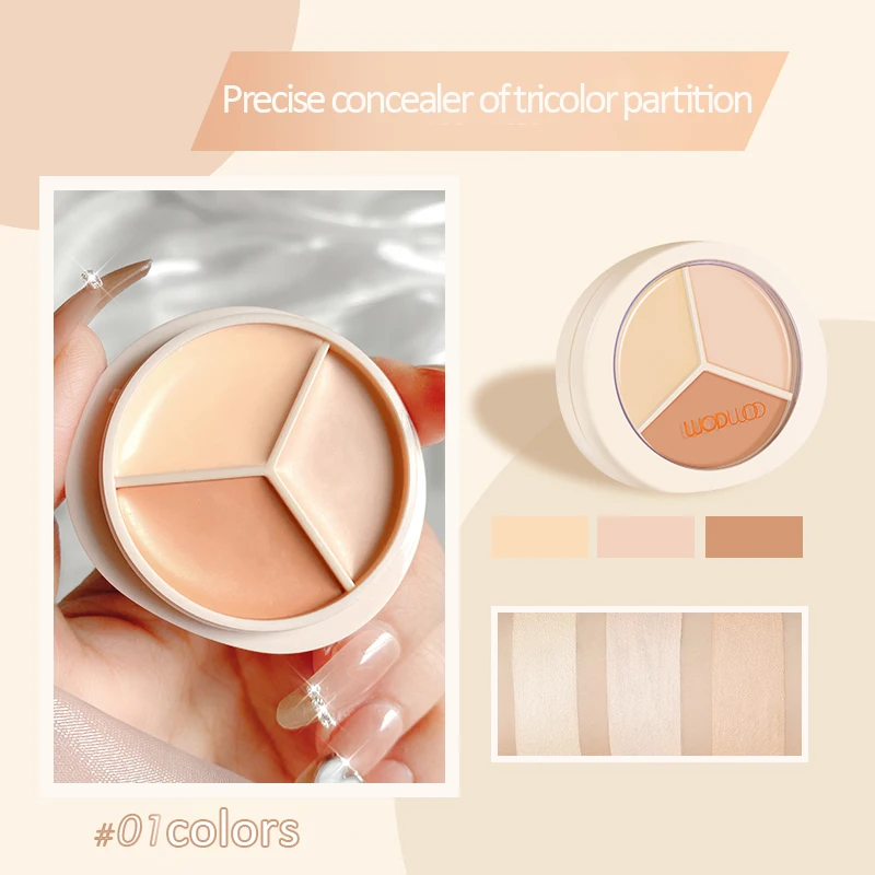 كونسيلر WODWOD ثلاثي الألوان قابل للتعديل، كونسيلر للبقع، كونسيلر علامات الجيب، كونسيلر مقاوم للماء #3