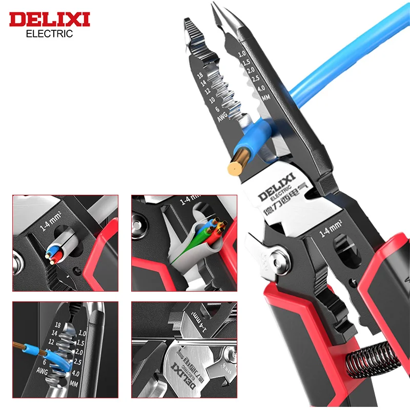 DELIXI ELECTRIC 9 in 1 Wire Stripper Pliers,Multifunctional Wire Cutters Tool for Electric Cable Stripping Cutting and Crimping