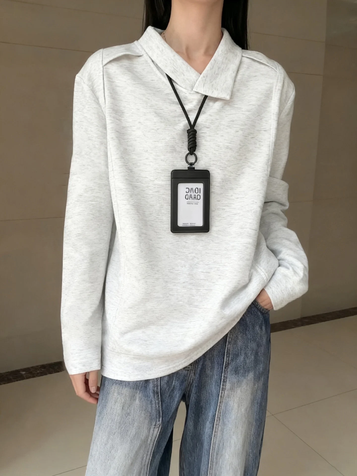 

Мужская толстовка с воротником, длинным рукавом, белая, в стиле пэчворк, осенняя, с асимметричным воротником, в американском стиле