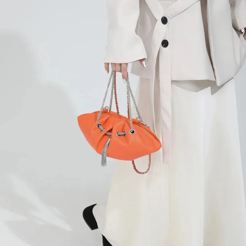 Designer Women Chain Shoulder Bags New Arrival Messenger Bags Evening Clutch Female Green Orange Pleated Mini Hasp Cloud Bags