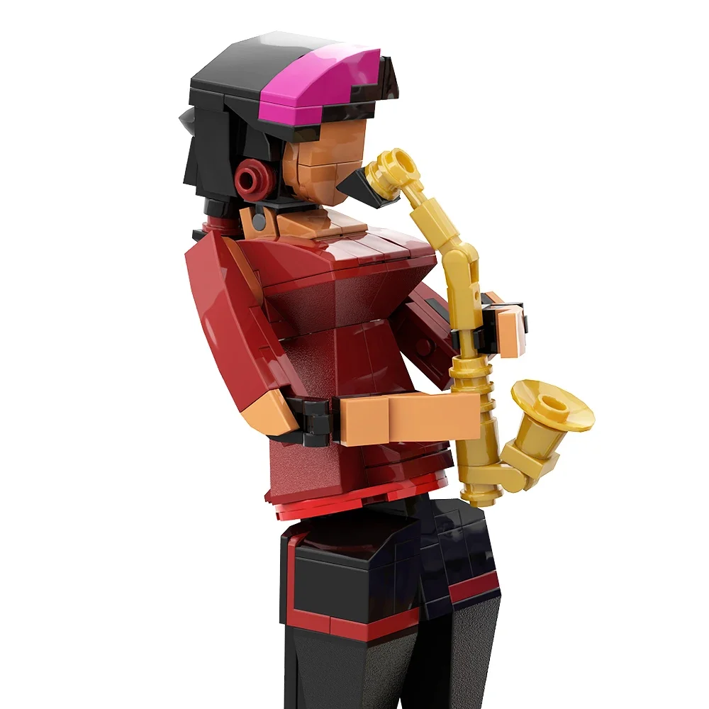 Gobricks MOC الأزرق الطوب الجاز نادي بنة مجموعة الفرقة عازف البوق المغني الموسيقية الأحمر الغيتار التعليم ألعاب مكعبات للأطفال هدية