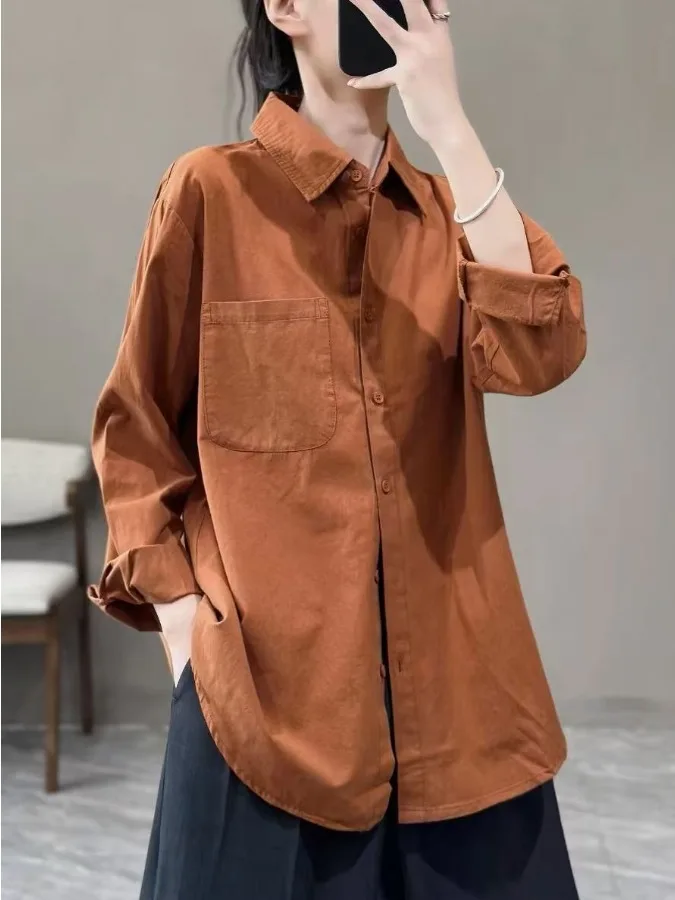 Artístico vintage solto ajuste tamanho grande algodão irt cor pura básico sle hong kong sle feminino outono faion casual irt