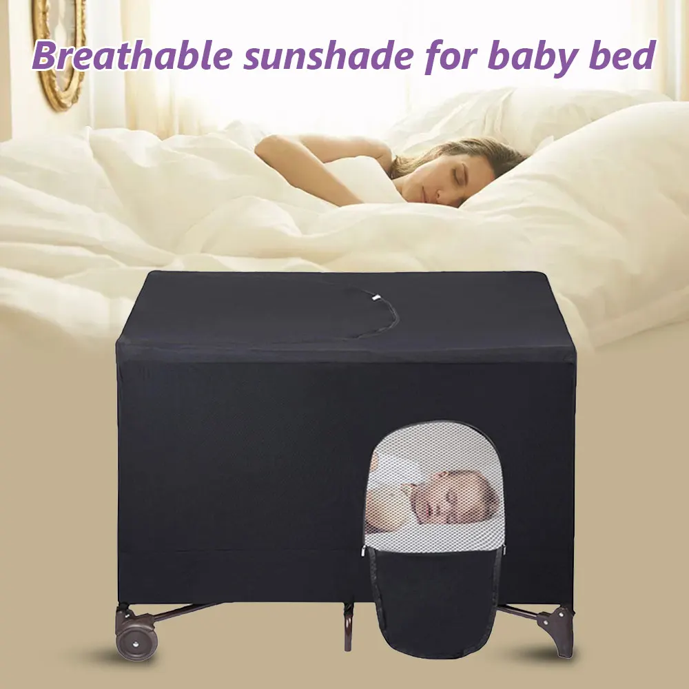 Baby Bed Cover Blackout Crib Canopy Cover Breathable Stretchable Portable Baby Bed Blackout Tent Safety Compact Sunshade Travel