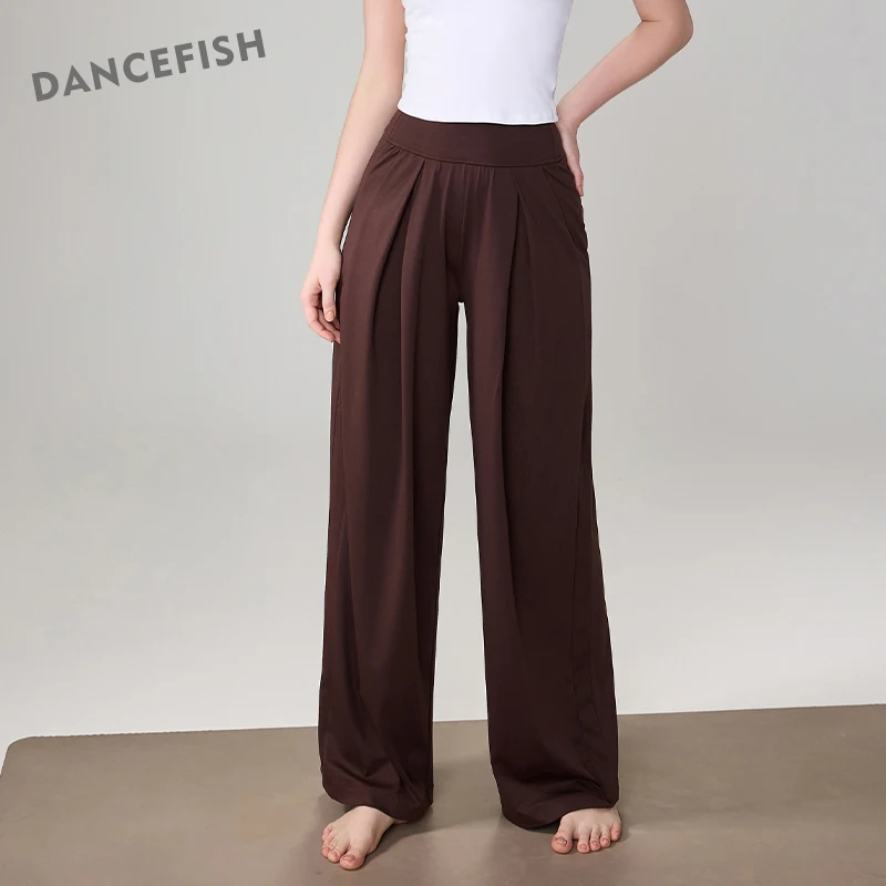 

DANCEFISH Pleated Design Fitness Running Naked Sports Straight Leg Trousers Women High Waist Casual Daily Loose Yoga Pants