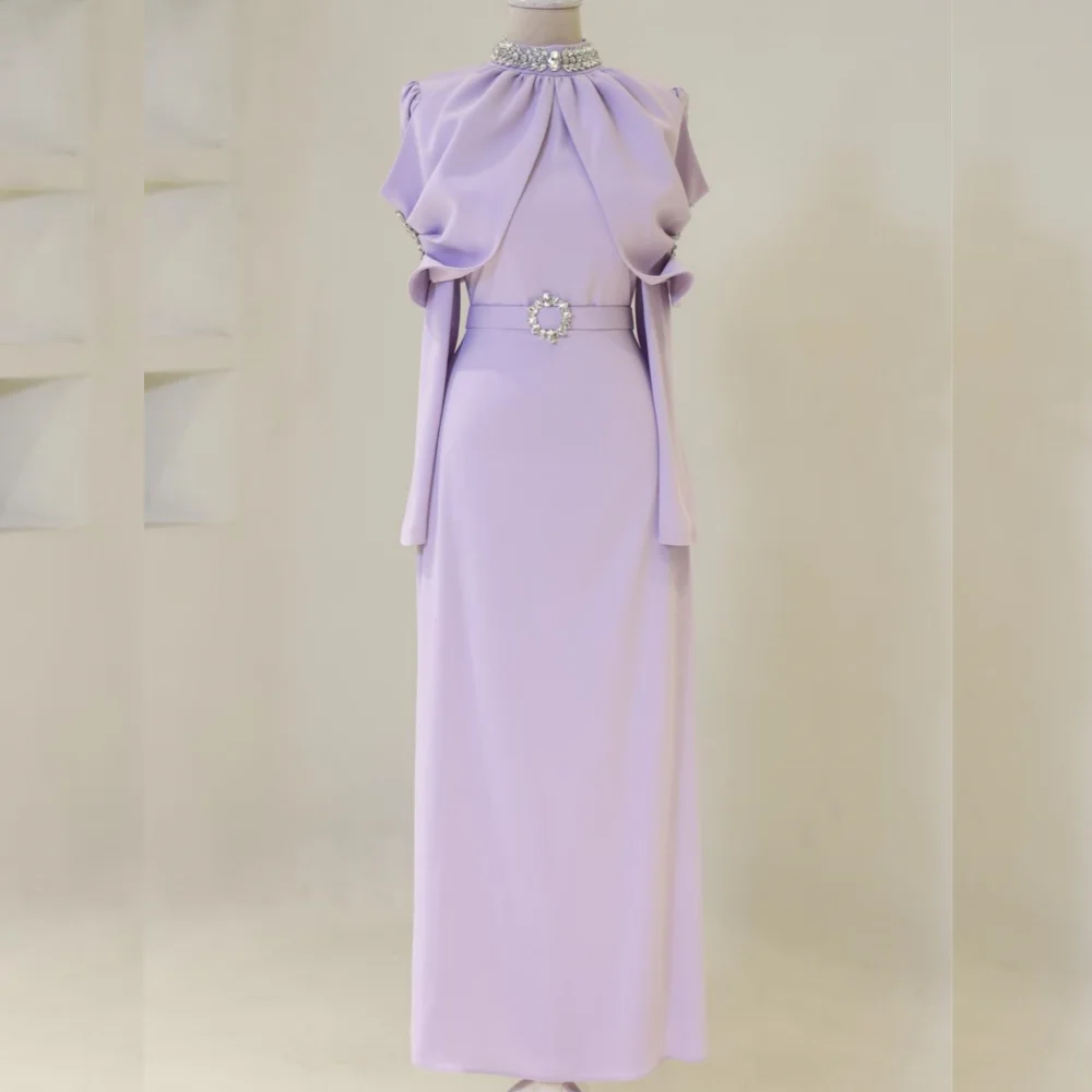 

Customized High Quality Jersey Sequined Pleat A-line Collar Long Dresses Bespoke Occasion Matching