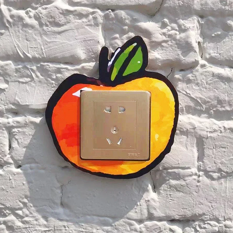 Orange Fruit Decorative Switch Sticker, Modern Minimalist Wall Art, Korean Style, Light Socket Cover