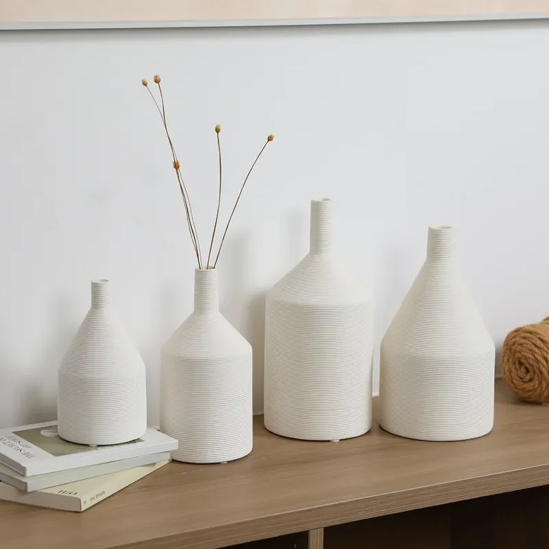 for White Ceramic Vase Ins Air Dried Flower Ornament Creative Flower Arrangement Modern Simple Home Living Room Decoration
