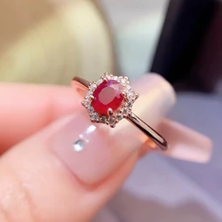 Natural Myanmar Ruby Ring 4mm*5mm 0.4ct Ruby 925 Silver Ring with Gold Plated Gemstone Jewelry Gift for Wife