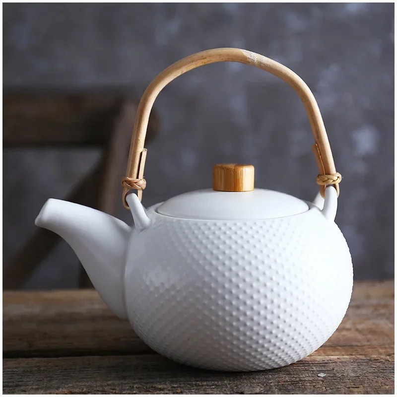 5pcs Home Ceramic Tea Set Matte Glazed Tea Pot and Four Cups Surface Raised Wave Points Simple Style Chinese Tea Ceremony