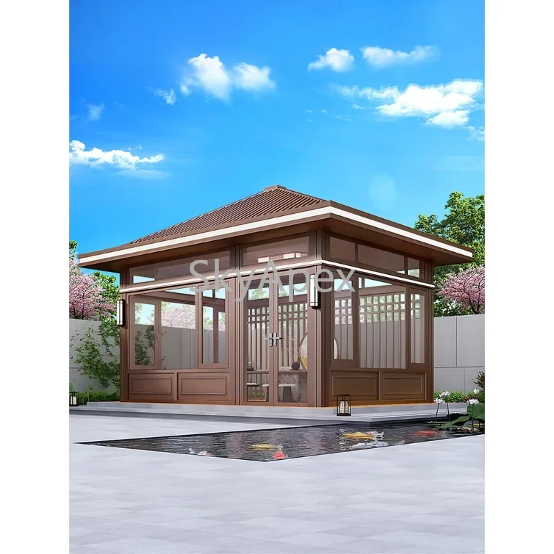 تخصيص جناح سبائك الألومنيوم جديد الصينية الحديثة غرفة الشمس غرفة الشاي أربعة ركن جناح للفيلا فناء حديقة في الهواء الطلق