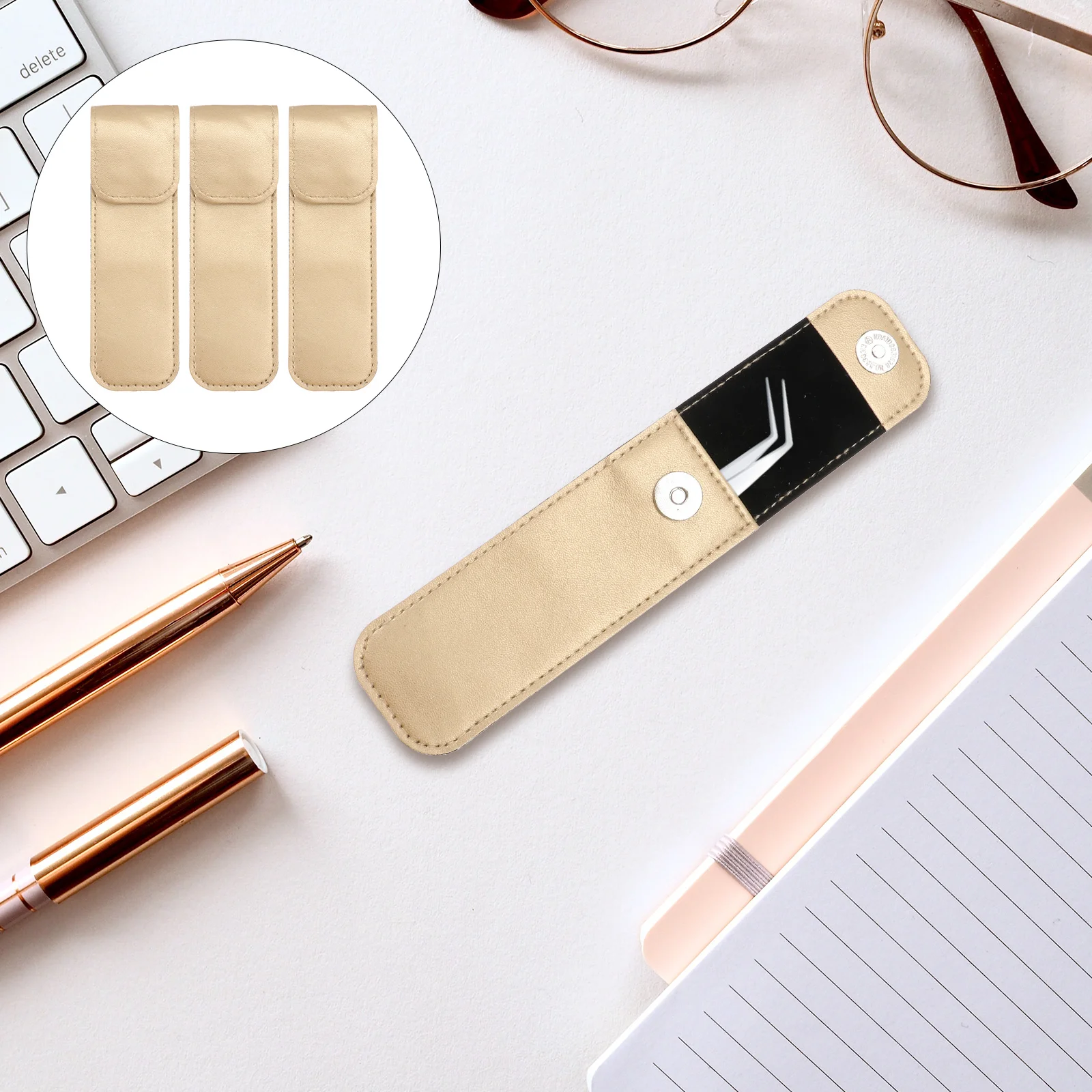 

3Pcs Eyelash Tweezer Protective PU Sleeve Smooth Shockproof Cover for Stainless Steel Grafting Tweezers Small Portable