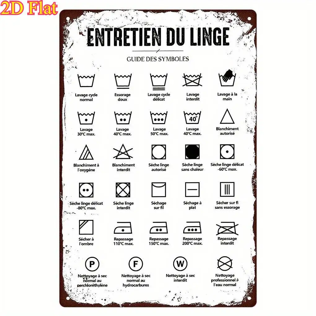 2D Metal Sign 7.87x11.81 Inch Vintage French Laundry Wall Decor, Rustic Iron Art for Bathroom Home Farmhouse, Durable Hanging Pl