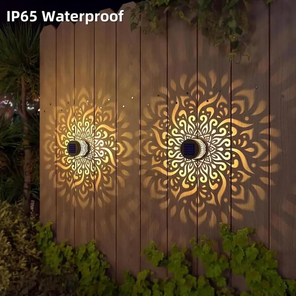 Solar Mandala Lights Outdoor IP65 Waterproof Metal Hanging Lantern Fence Decorative Lamp Garden Post Patio Backyard Yard Decor