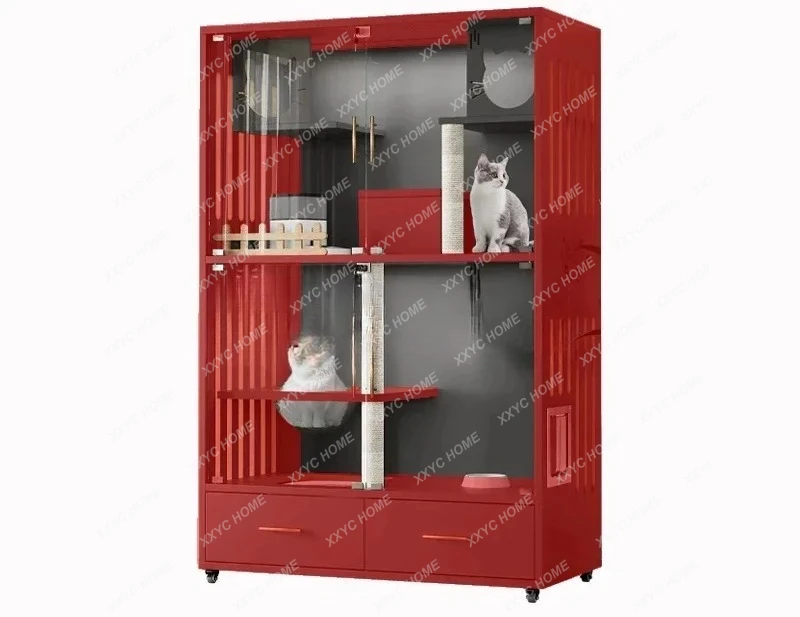 A  villa solid wood household indoor cat litter box with toilet integrated cat cabinet luxury large cat house   cageEsmt