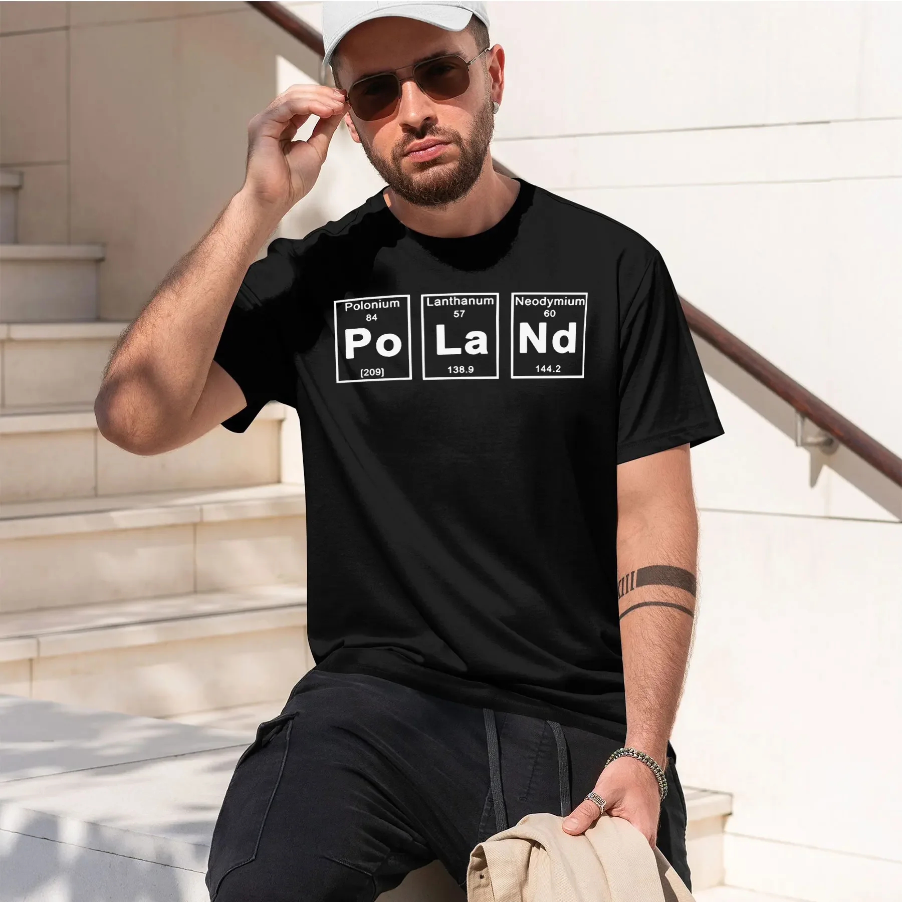 Poland - Periodic Table Photographic  2026 new fashion heavyweight hot selling retro printed pattern fun round neck T-shirt for