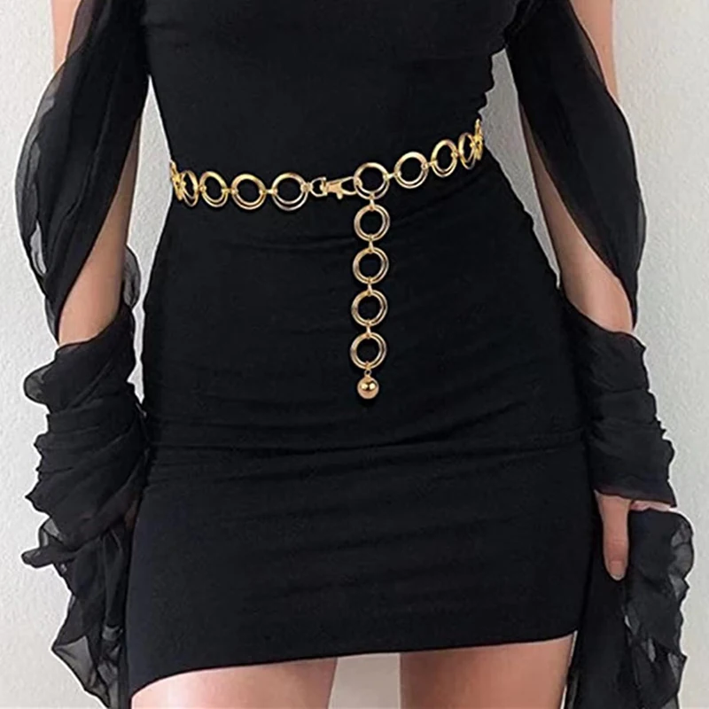 Fashion Luxury Waist Chains for Women Double Layer Metal Ring Belt Moon Star Pendant Dress Belts Body Jewelry Punk Y2K Accessory