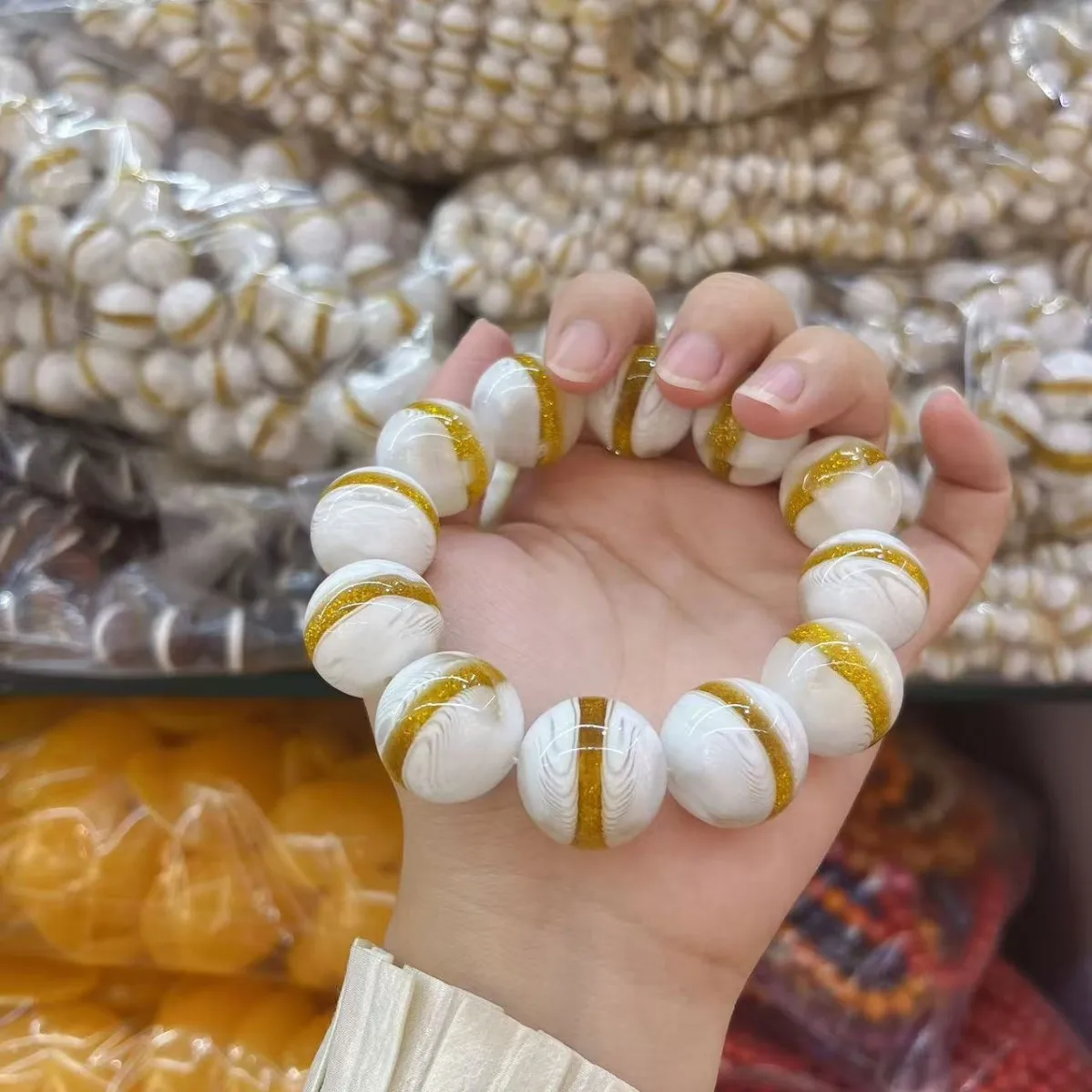 Hainan Taiji Goldseiden-Muschelarmband mit Yuhua-Buddha-Perlen, weiß, für Herren und Damen, Modeschmuck, Harz-Liebhaber-Textgeschenke