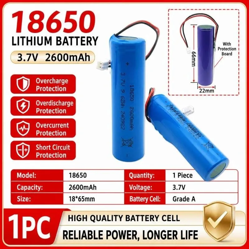 3pcs 18650 Lithium Battery 3.7V 2600mAh for Handheld Small Fan Flashlight Stereo Massager Large Capacity Rechargeable Cell
