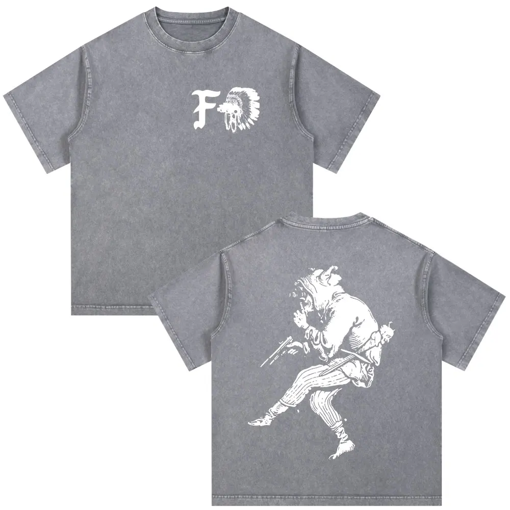 Forward Observations Group Skeleton Vintage Washed Print T-shirt Men's Clothing Retro Gothic Oversized Casual T Shirt Streetwear