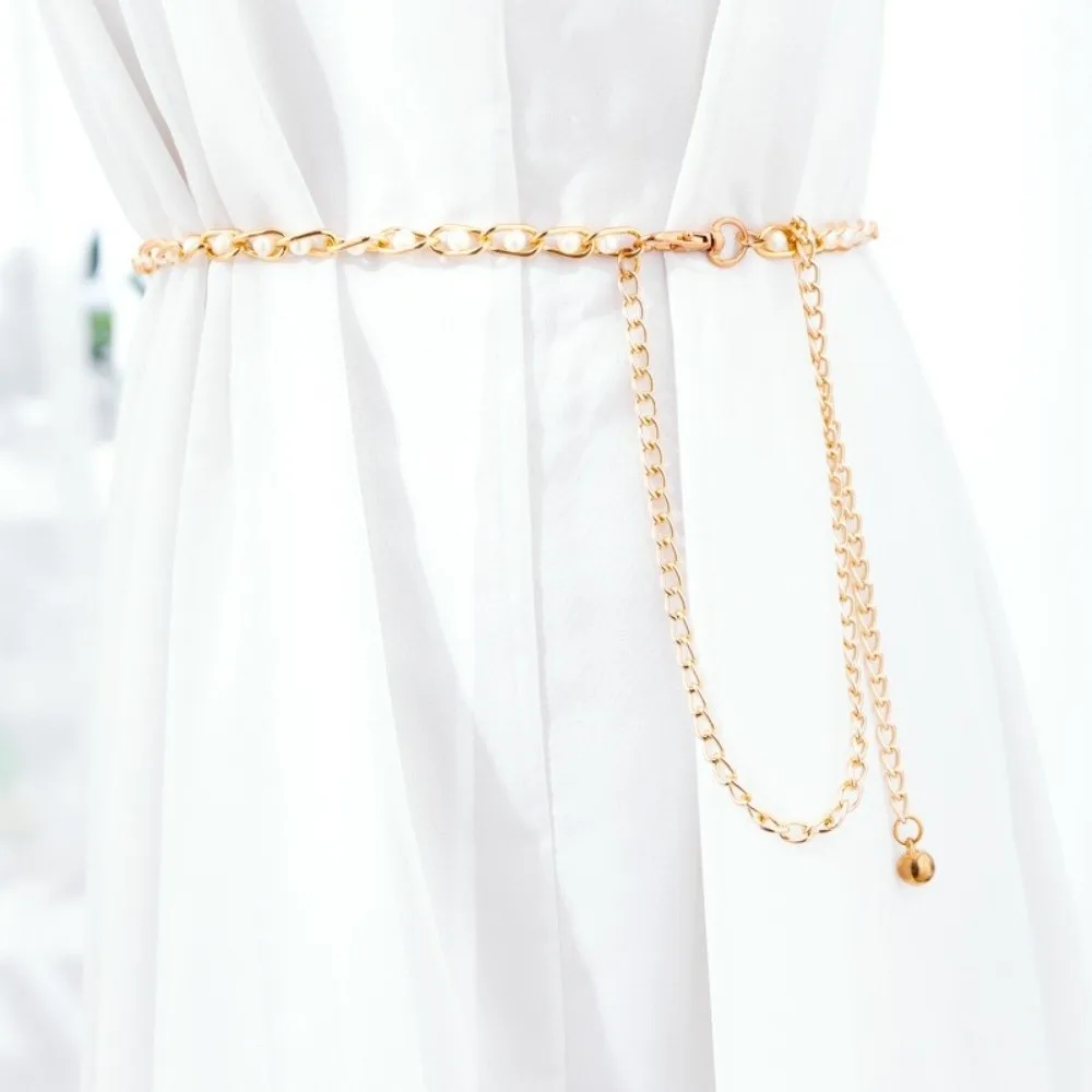 Fashion Thin Pearl Waist Chain Boho Adjustable Ball Pendant Waist Chain Dress Skirt Decorative Waistband Women Dress Decoration