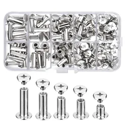 80Pcs M5 6/10/12/15/18mm Leather Studs Snap Rivets Bolts and Nuts Books Butt Screw Photo Album Binding Screw Fasteners Kit