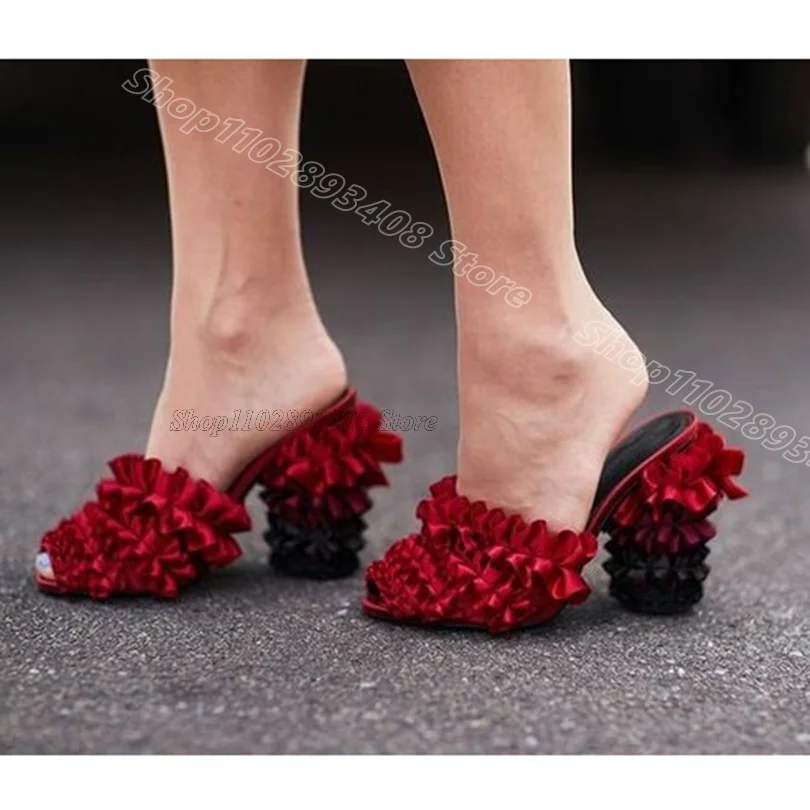 Red Trim Peep Toe Slippers Slip on Chunky Heels British Style Banquet Dress New Fashion Women Shoes 2024 Zapatos Para Mujere